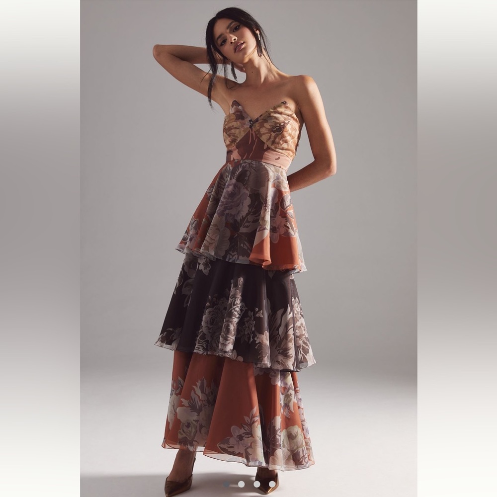 NWT Anthropologie Geisha Designs Martina Floral Dress Brown Motif Size Small